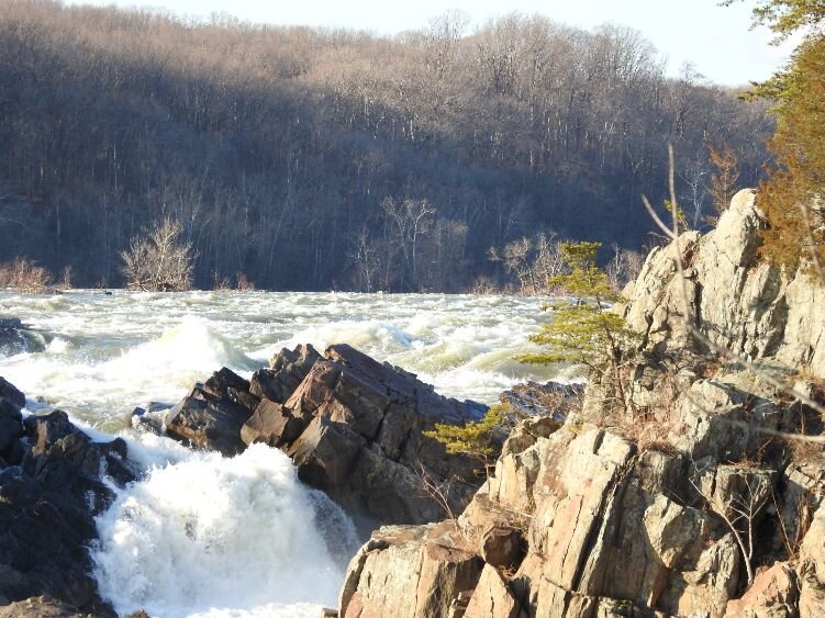 The Potomac River carving through rocky barriers