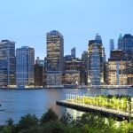 The Manhattan skyline at dusk, Brooklyn, New York